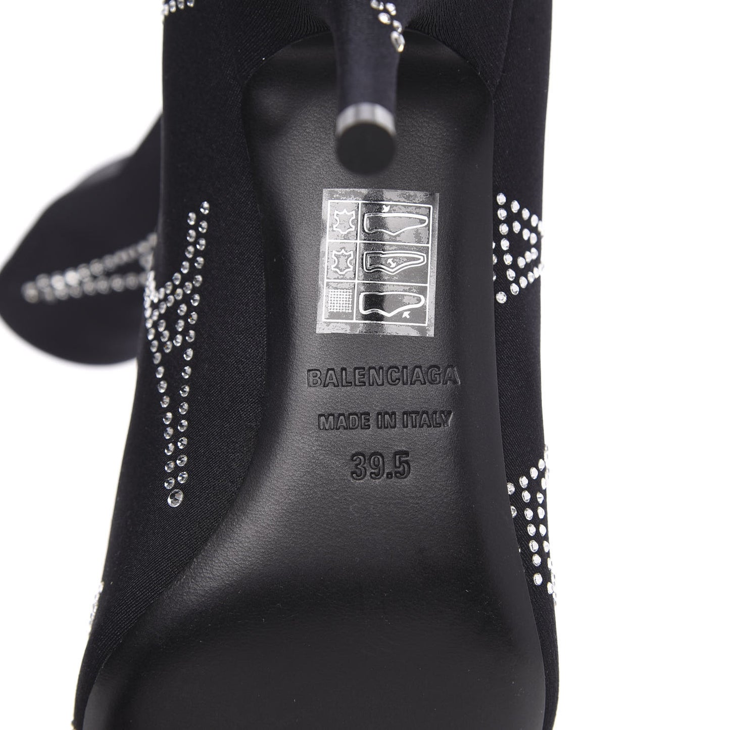 Spandex Crystal Eiffel Tower Print Extreme Pointed Toe Knife Ankle Boots 39.5 Black