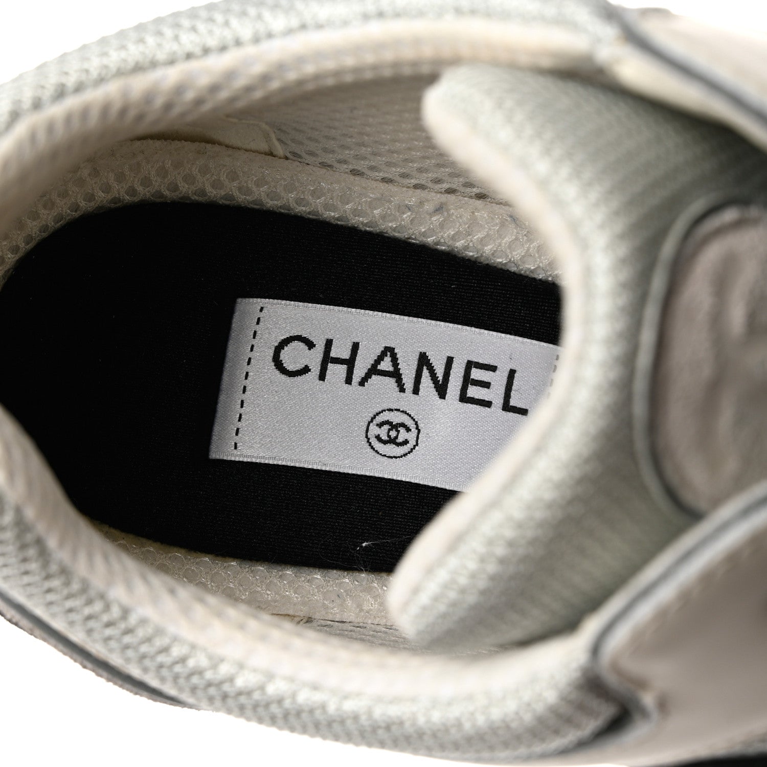 Chanel Mesh Suede Calfskin Womens CC Sneakers 41 White Silver Light Grey 7 of 11