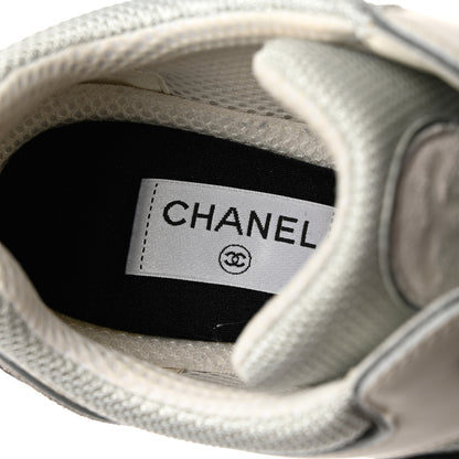 Chanel Mesh Suede Calfskin Womens CC Sneakers 41 White Silver Light Grey 7 of 11