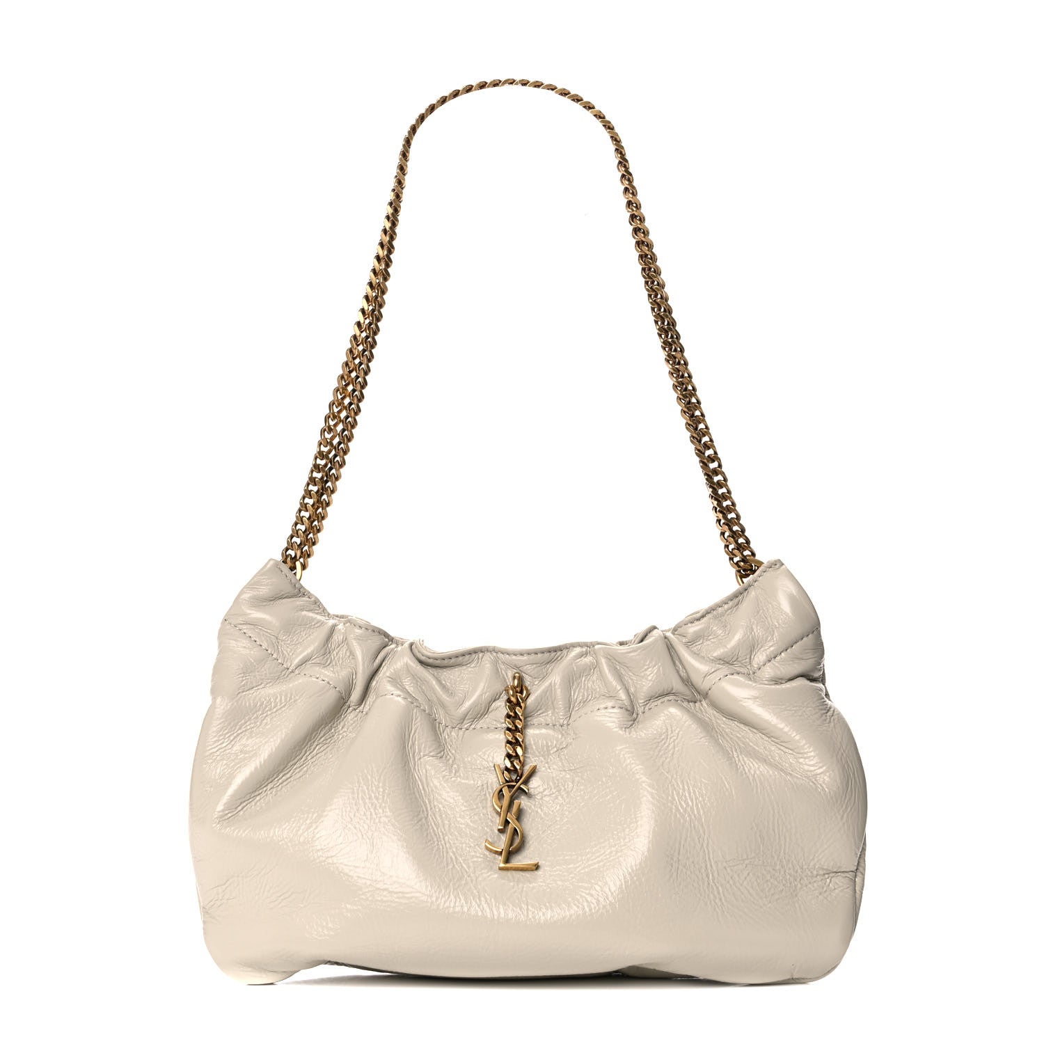Saint Laurent Calfskin Pac Pac Ruched Hobo Winter White 1 of 11