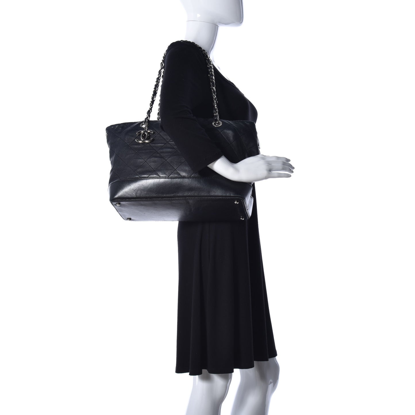Calfskin Stitched Medium VIP Shopping Tote Black