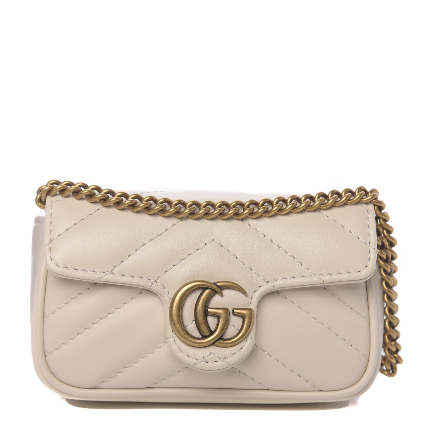 Gucci Calfskin Matelasse Heart GG Marmont 2.0 Coin Purse On A Chain Mystic White 1 of 7