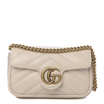 Gucci Calfskin Matelasse Heart GG Marmont 2.0 Coin Purse On A Chain Mystic White 1 of 7