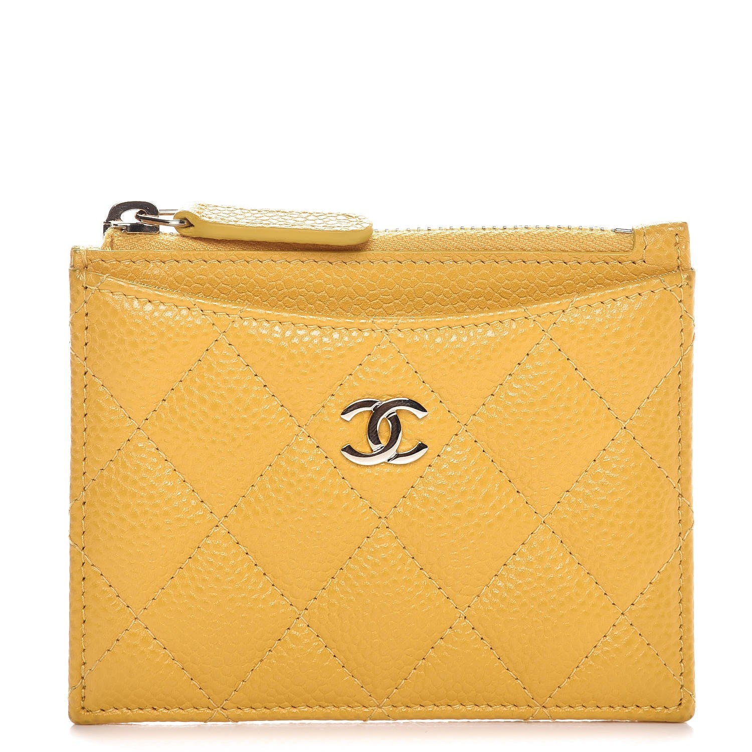 Chanel Caviar Quilted CC Zip Card Holder Yellow 1 of 8