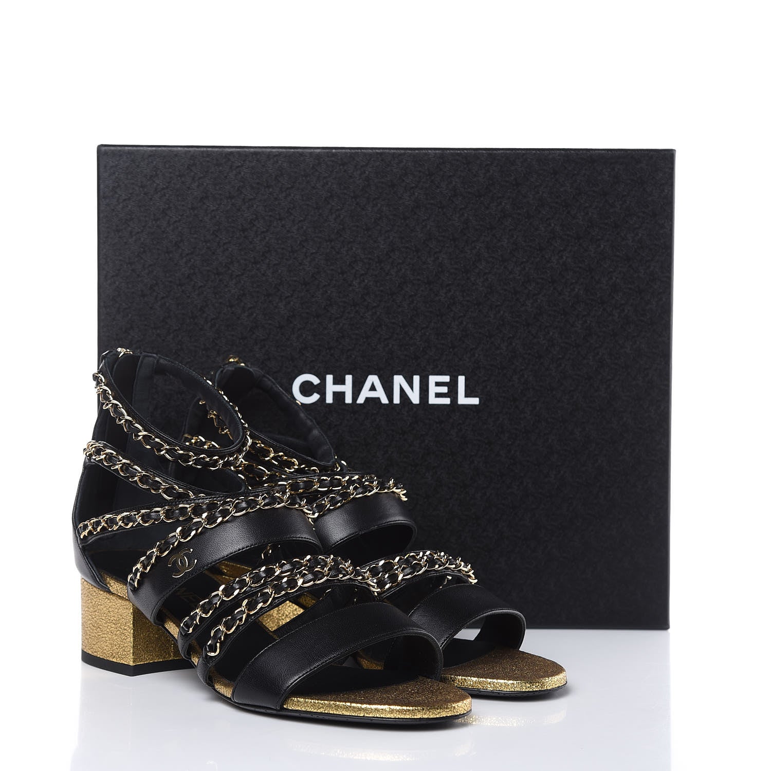 Chanel Lambskin Gladiator Chain Sandals 38.5 Black 9 of 9
