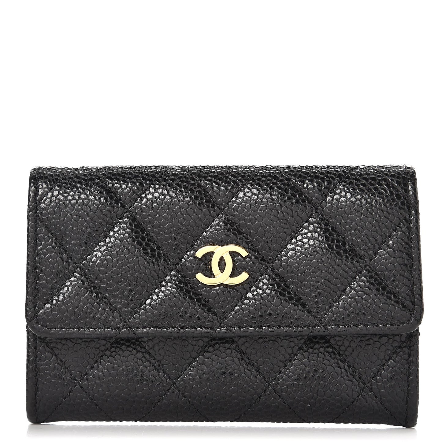 Caviar Quilted Flap Card Holder Black