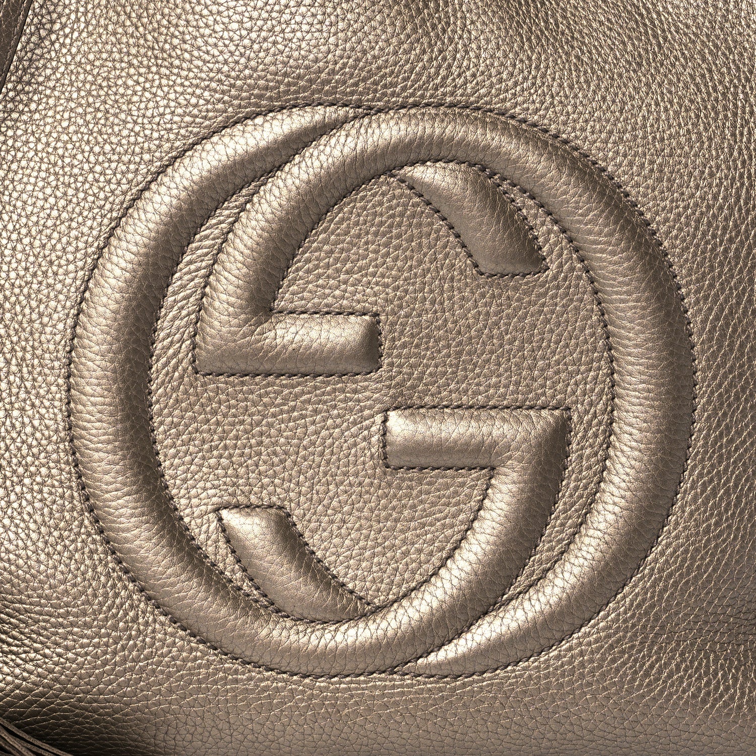Gucci Metallic Pebbled Calfskin Medium Soho Chain Shoulder Bag Golden Beige 9 of 11