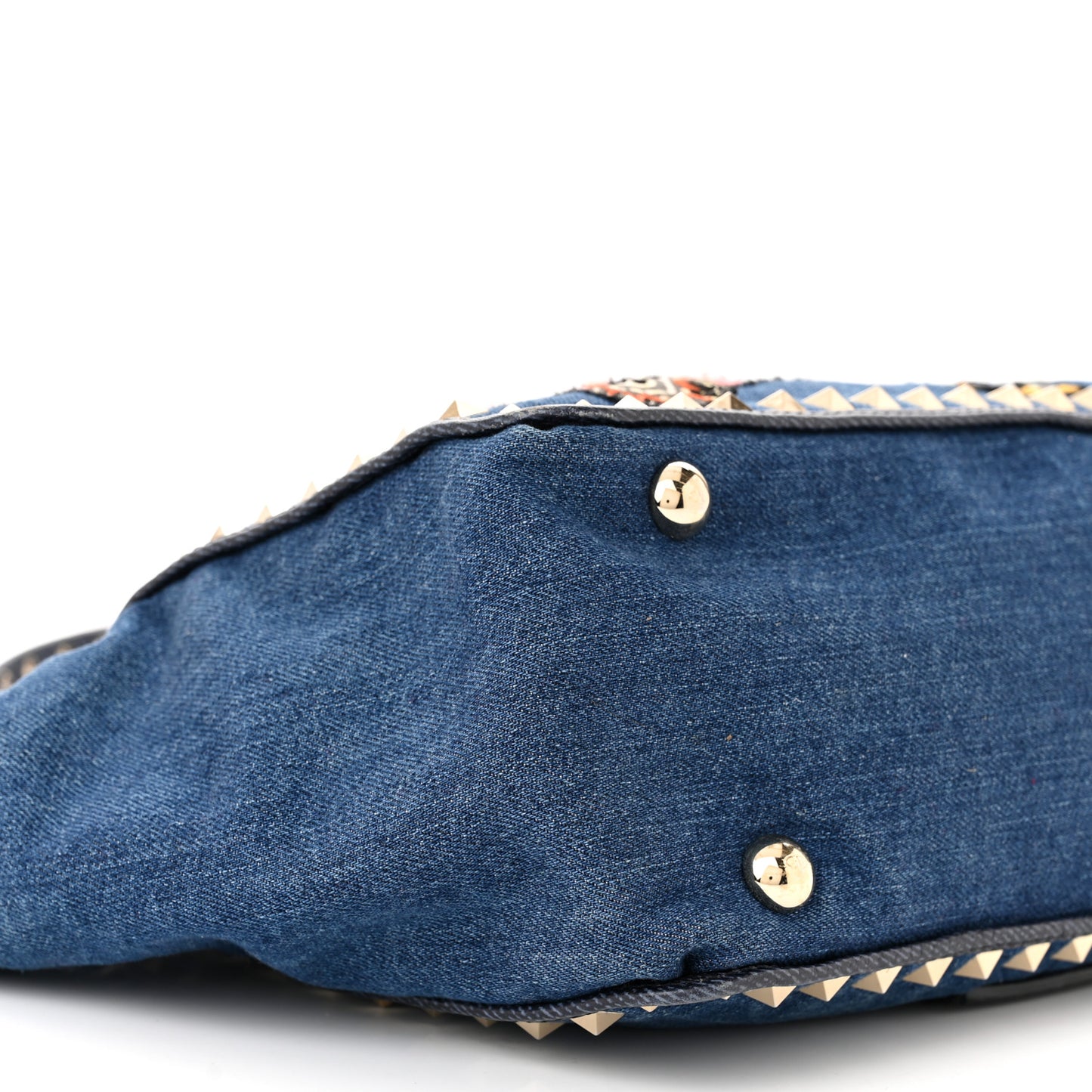 Denim Butterfly Embroidered Small Rockstud Tote Light Denim Multicolor