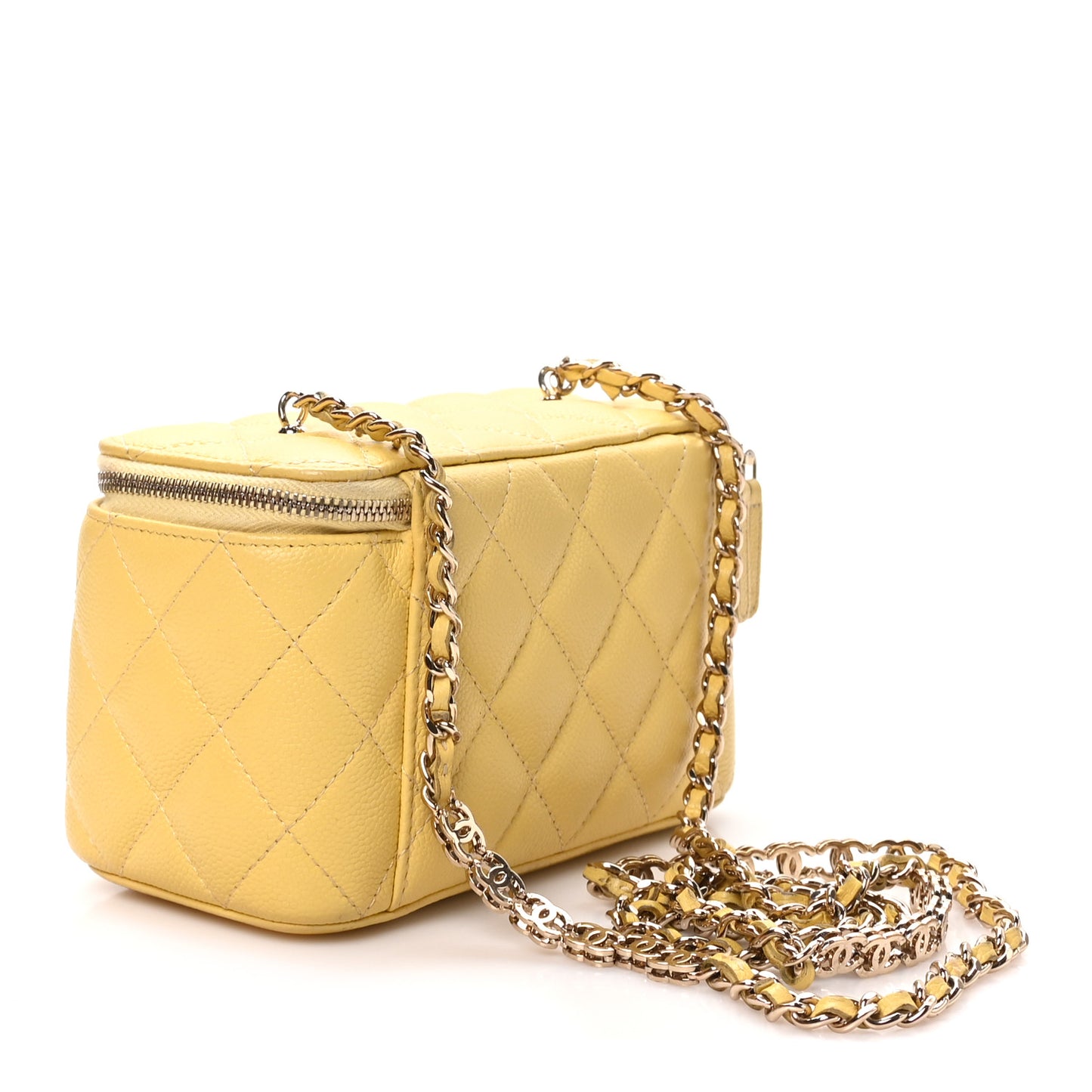Caviar Quilted Small Tiny CC Vanity Case With Chain Yellow