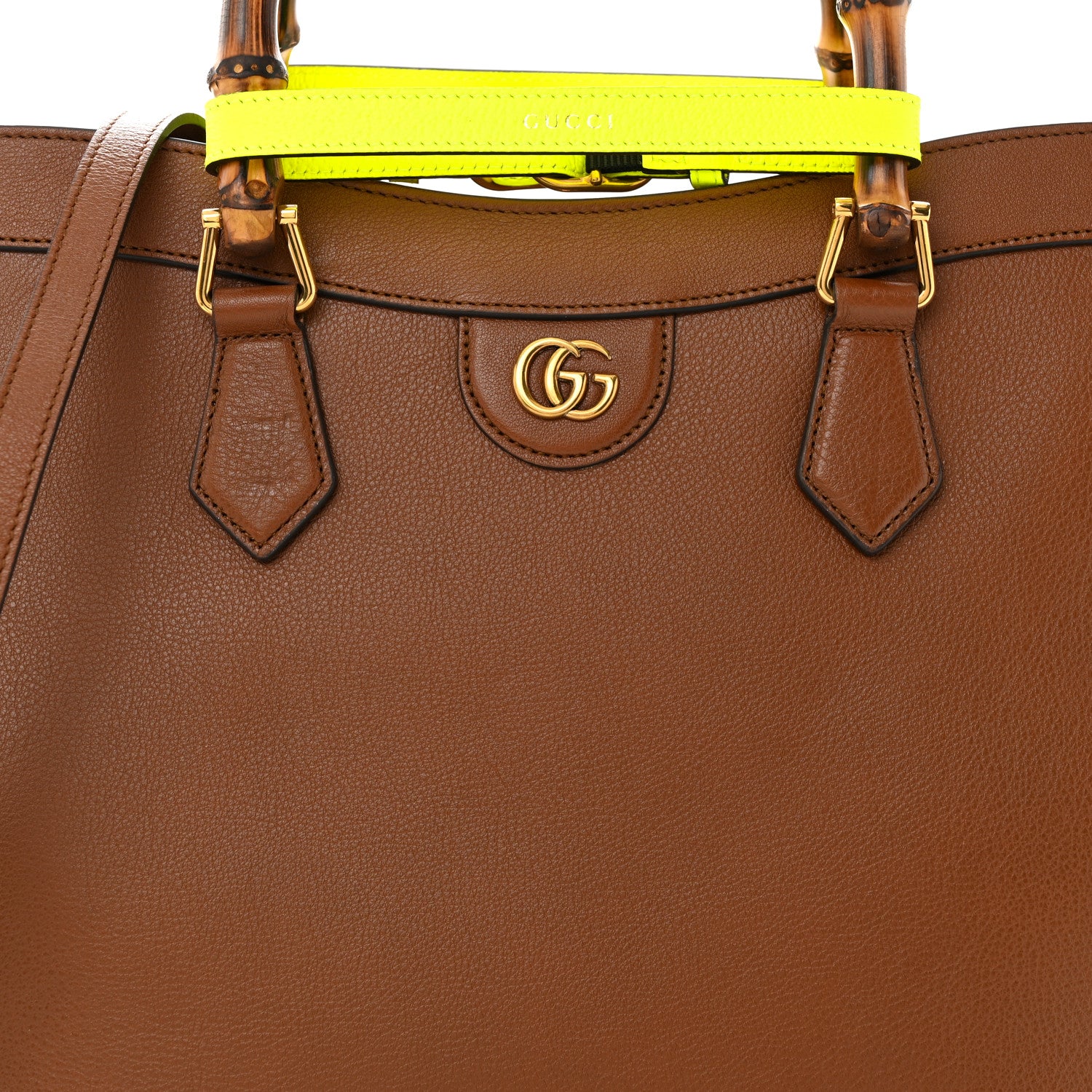 Gucci Wonka Grain Calfskin Medium Diana Tote Bag Cuir Yellow Fluo 8 of 13