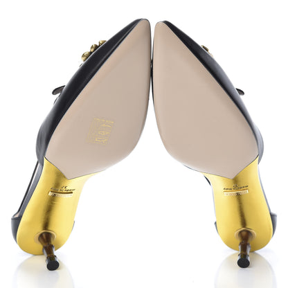 Gucci Malaga Kid Bamboo Crystal Double G Low Heel Pumps 37 Black 7 of 10