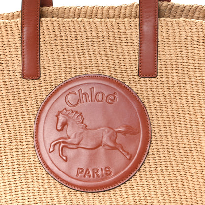 Chloe Raffia Calfskin Horse Medal Large Basket Tote Sepia Brown 7 of 9