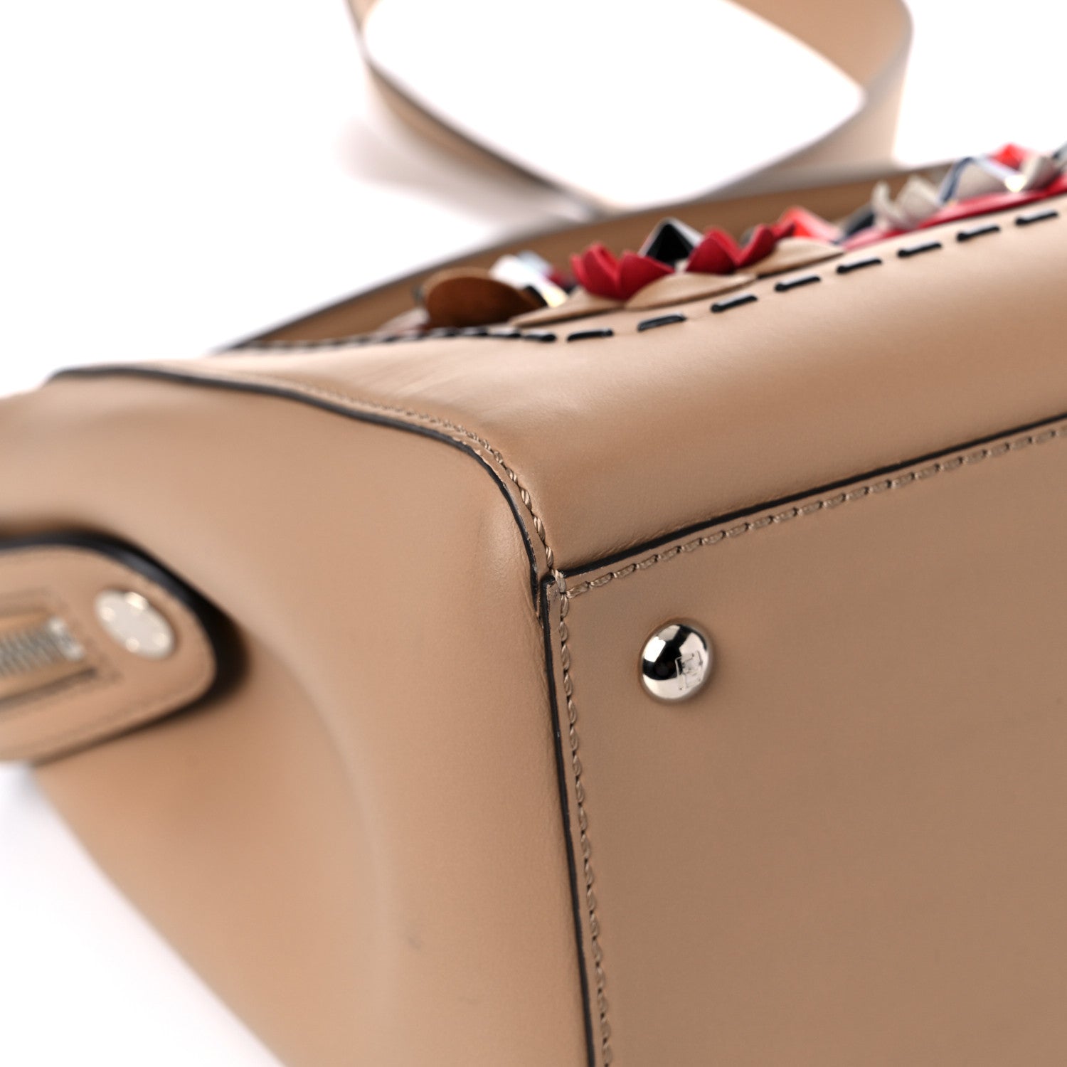 Fendi Calfskin Flowerland Studded Dotcom Satchel Cuoio Multicolor 9 of 15