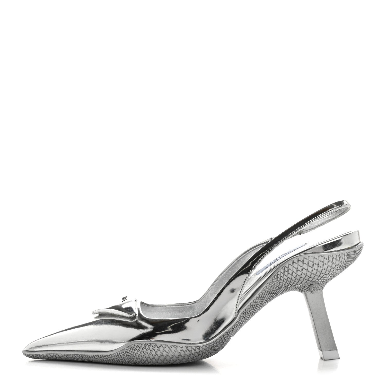 Prada Spazzolato Triangle Logo Pointed Toe 45mm Slingback Pumps 36.5 Argento 1 of 11