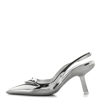 Prada Spazzolato Triangle Logo Pointed Toe 45mm Slingback Pumps 36.5 Argento 1 of 11