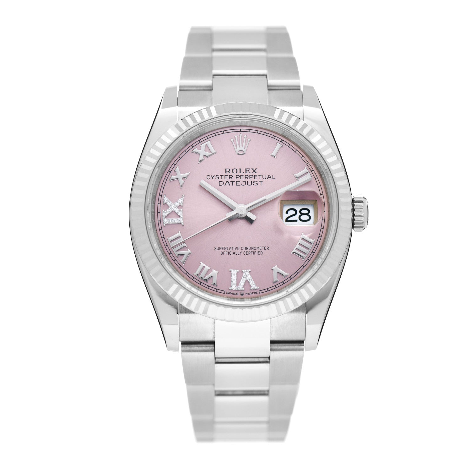 Rolex Stainless Steel 18K White Gold Diamond 36mm Oyster Perpetual Datejust Watch Pink 126234 1 of 4