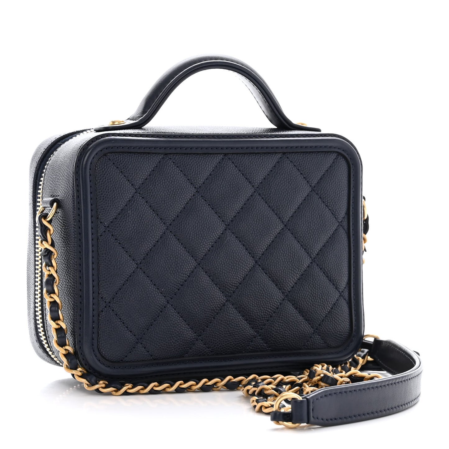 Caviar Quilted Small CC Filigree Vanity Case Navy