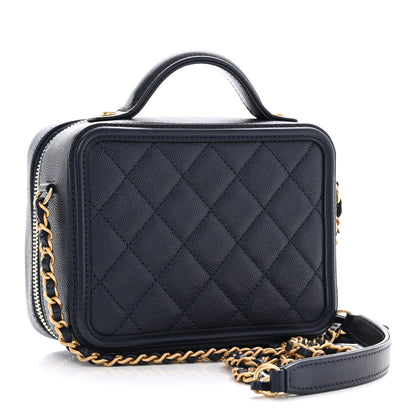 Chanel Caviar Quilted Small CC Filigree Vanity Case Navy 3 of 13