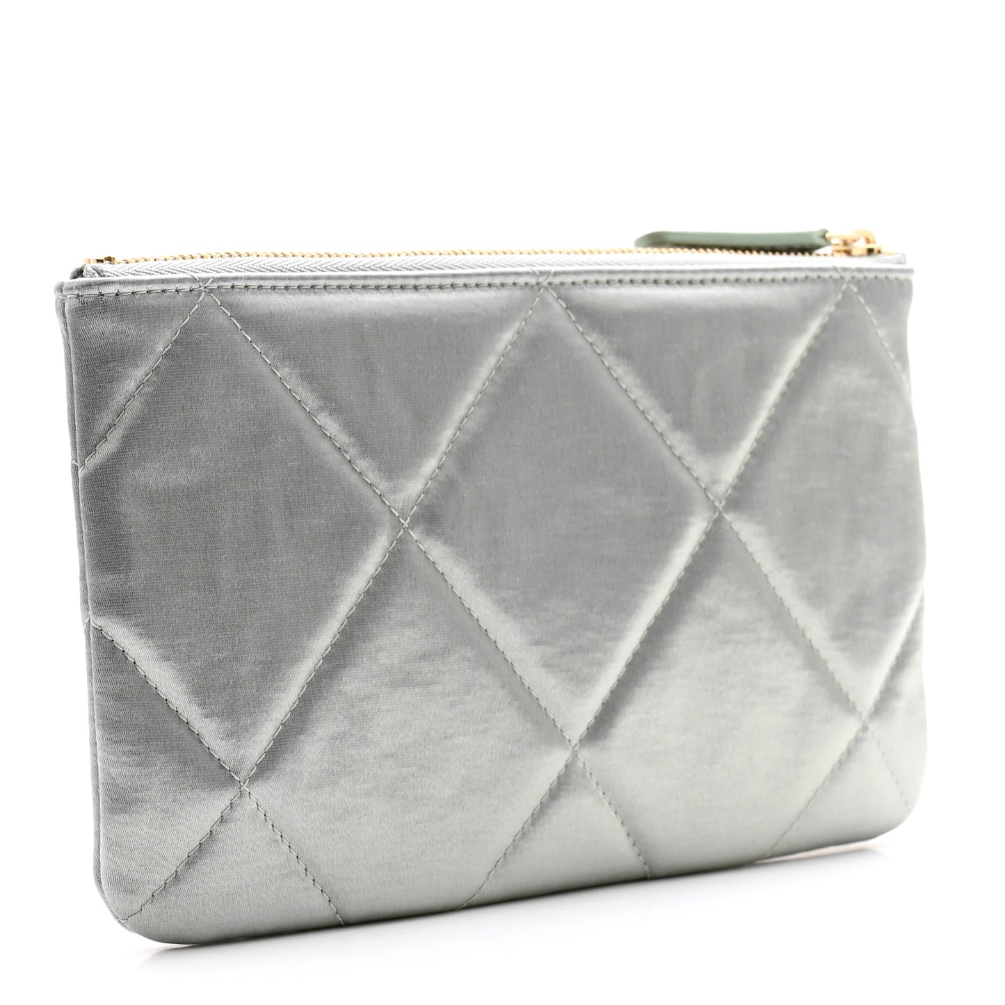Satin Quilted Small Chanel 19 Pouch Gray