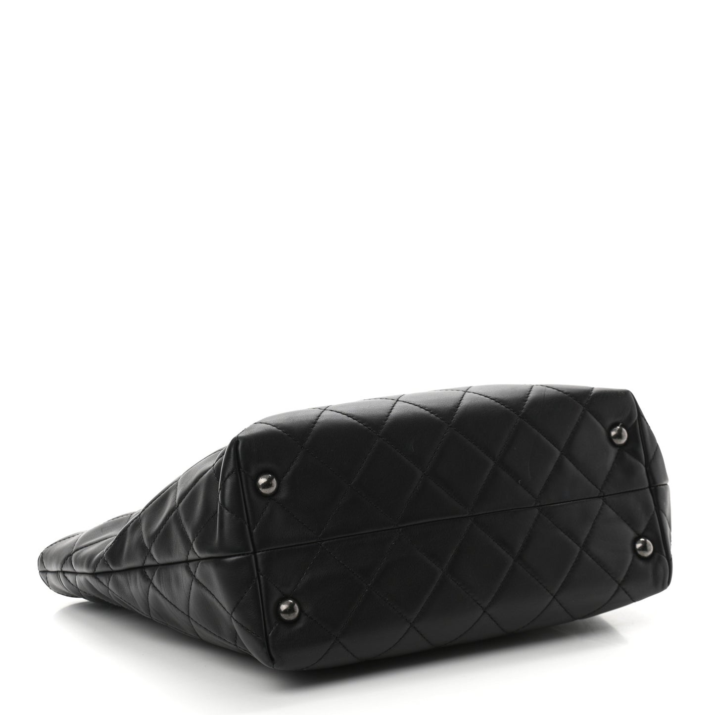 Sheepskin Quilted Chain Handle Large Shopping Tote Black