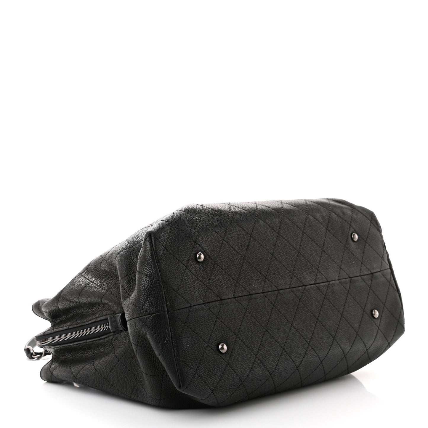 Grained Vegetal Calfskin Stitched Shopping Tote Black