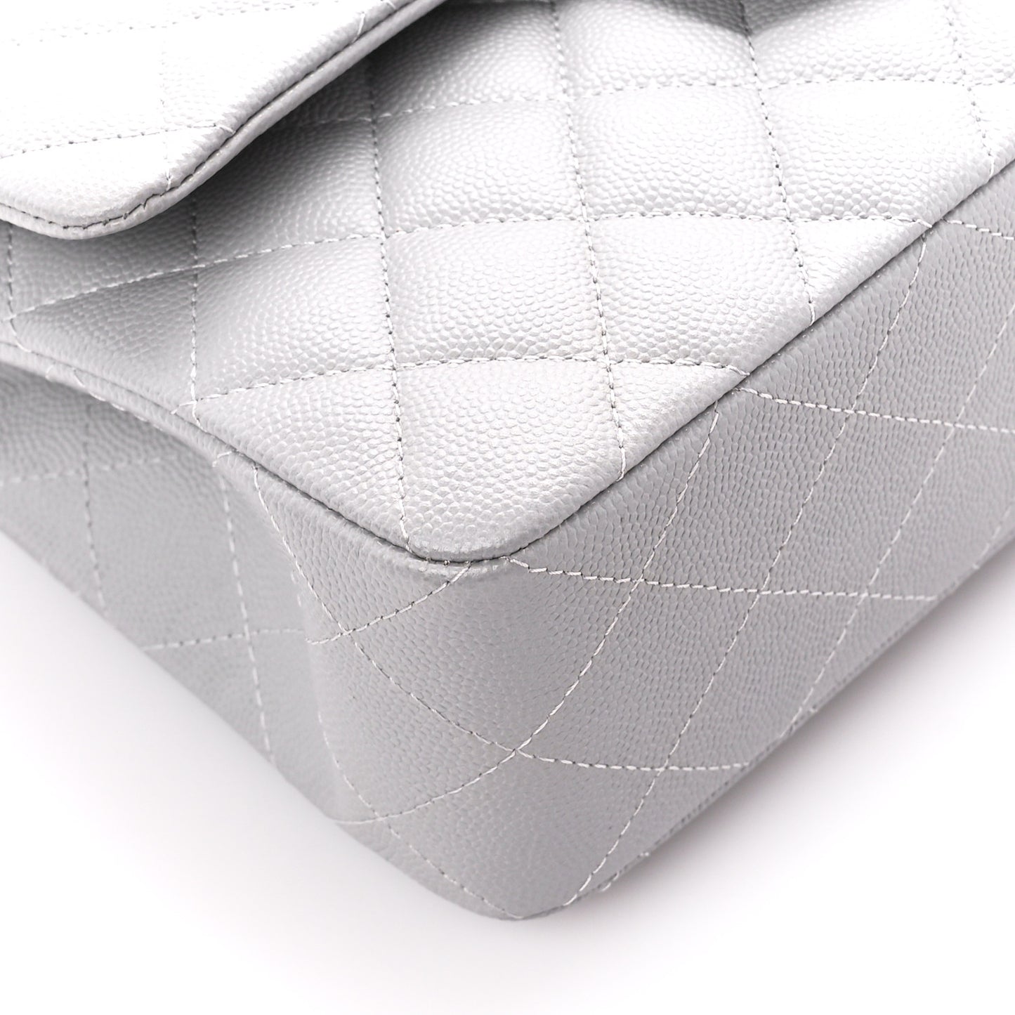Caviar Quilted Small Double Flap Grey