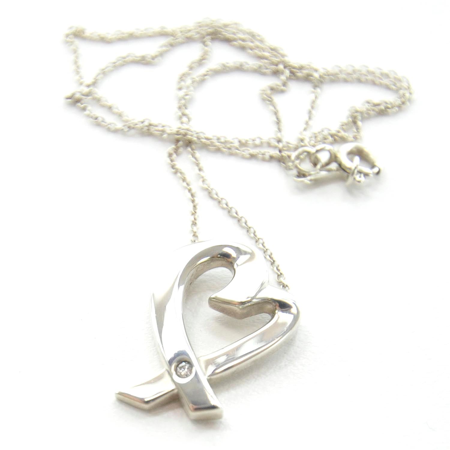 Tiffany Sterling Silver Paloma Picasso Diamond Loving Heart Necklace 1 of 5