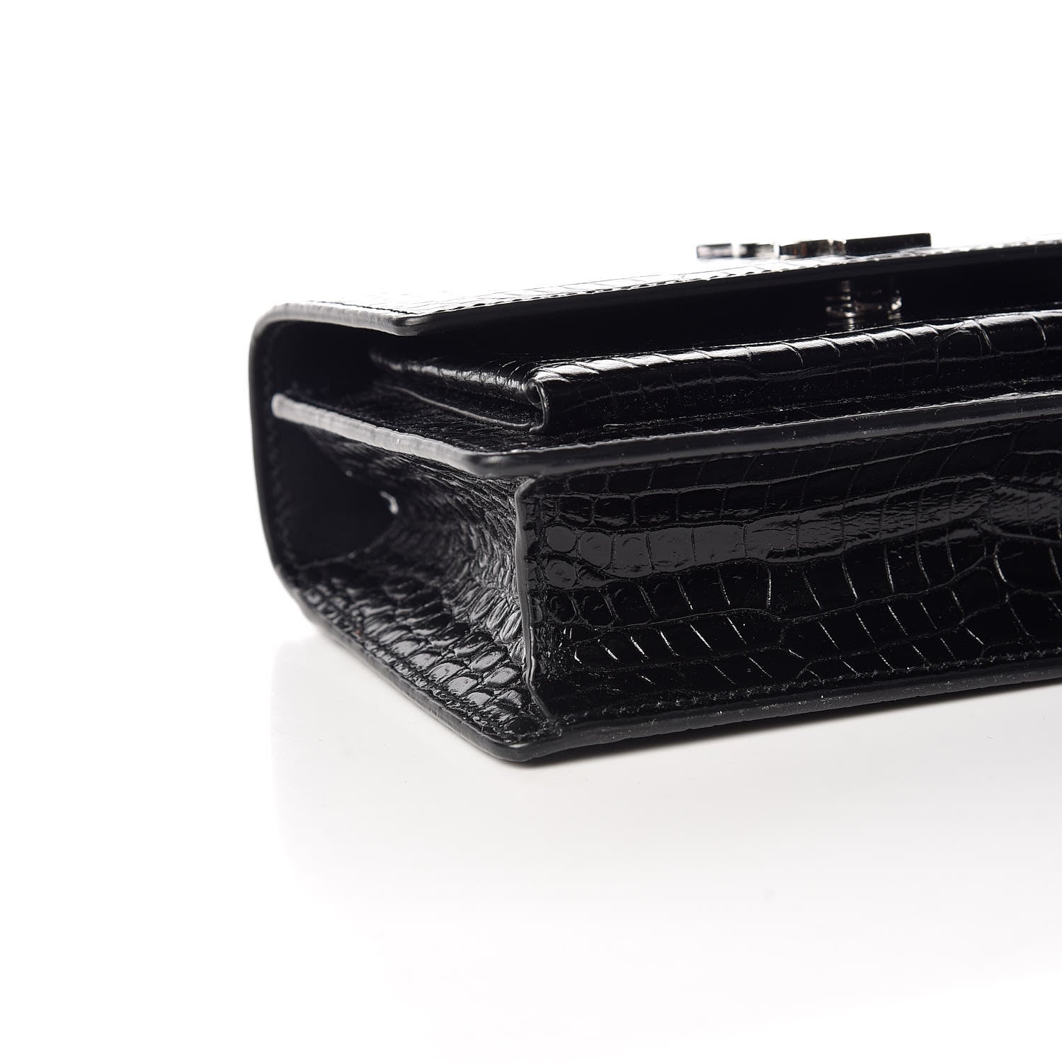 Saint Laurent Calfskin Crocodile Embossed Monogram Sunset Chain Wallet Black 5 of 9