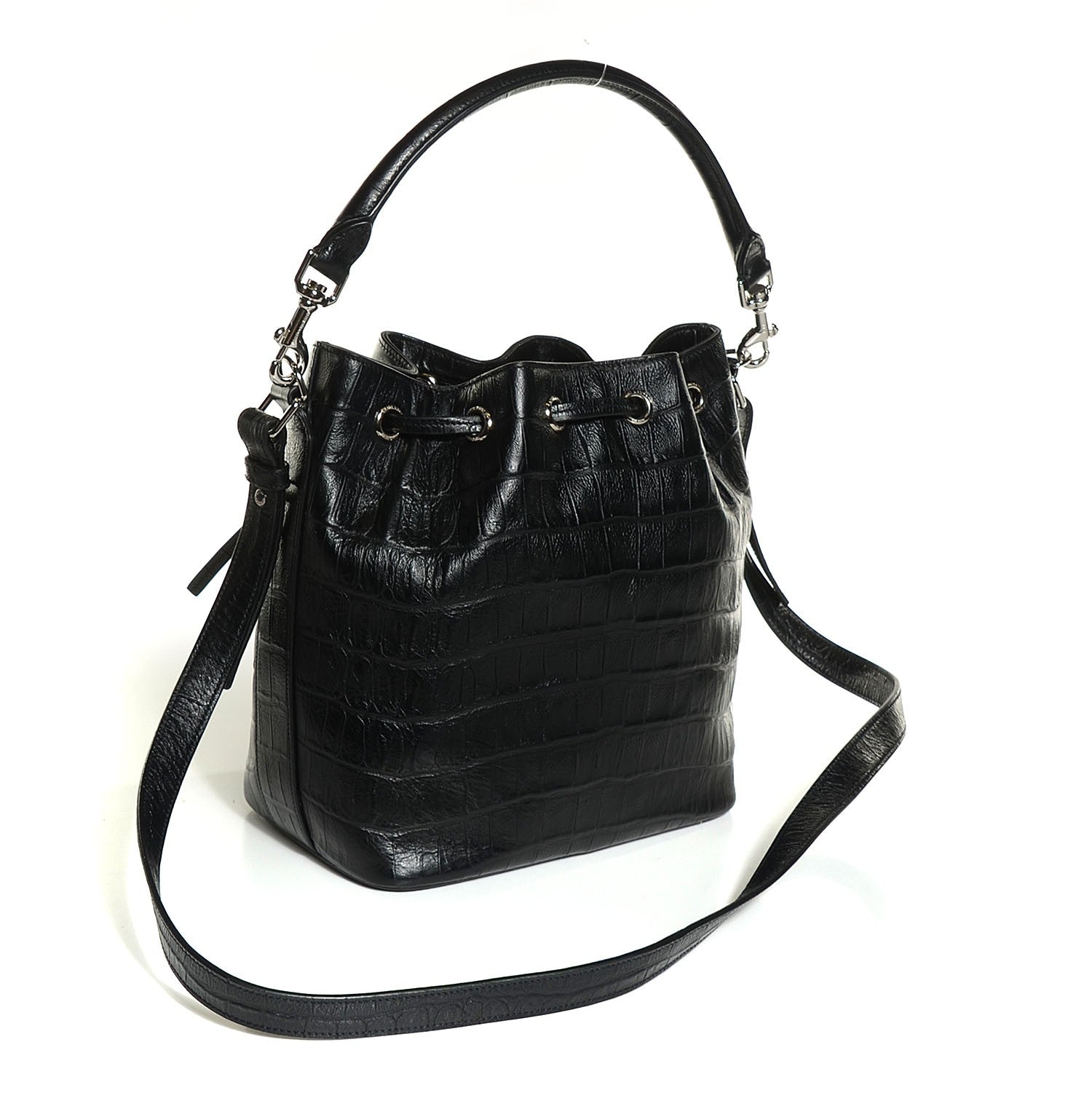 Saint Laurent Calfskin Crocodile Embossed Medium Emmanuelle Bucket Bag Black 3 of 7