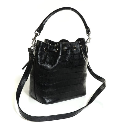 Saint Laurent Calfskin Crocodile Embossed Medium Emmanuelle Bucket Bag Black 3 of 7