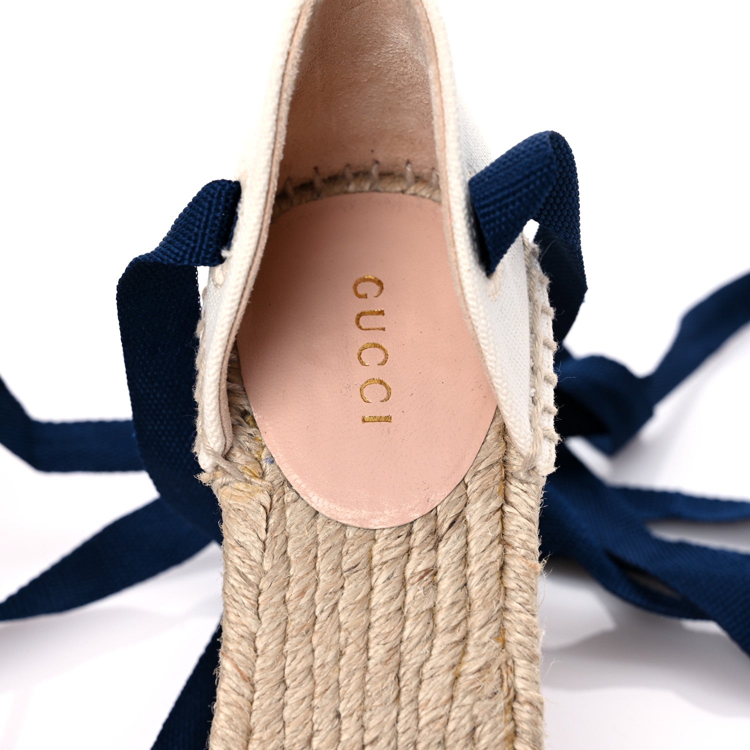 Gucci Canvas Sylvie Web Ankle Wrap Espadrille Wedge Sandals 36 Mystic White Hibiscus Red Maritime 10 of 12