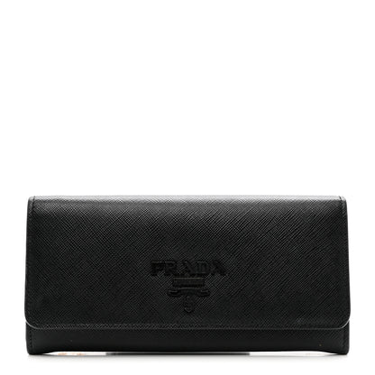 Prada Saffiano Metal Continental Flap Wallet Black 1 of 8