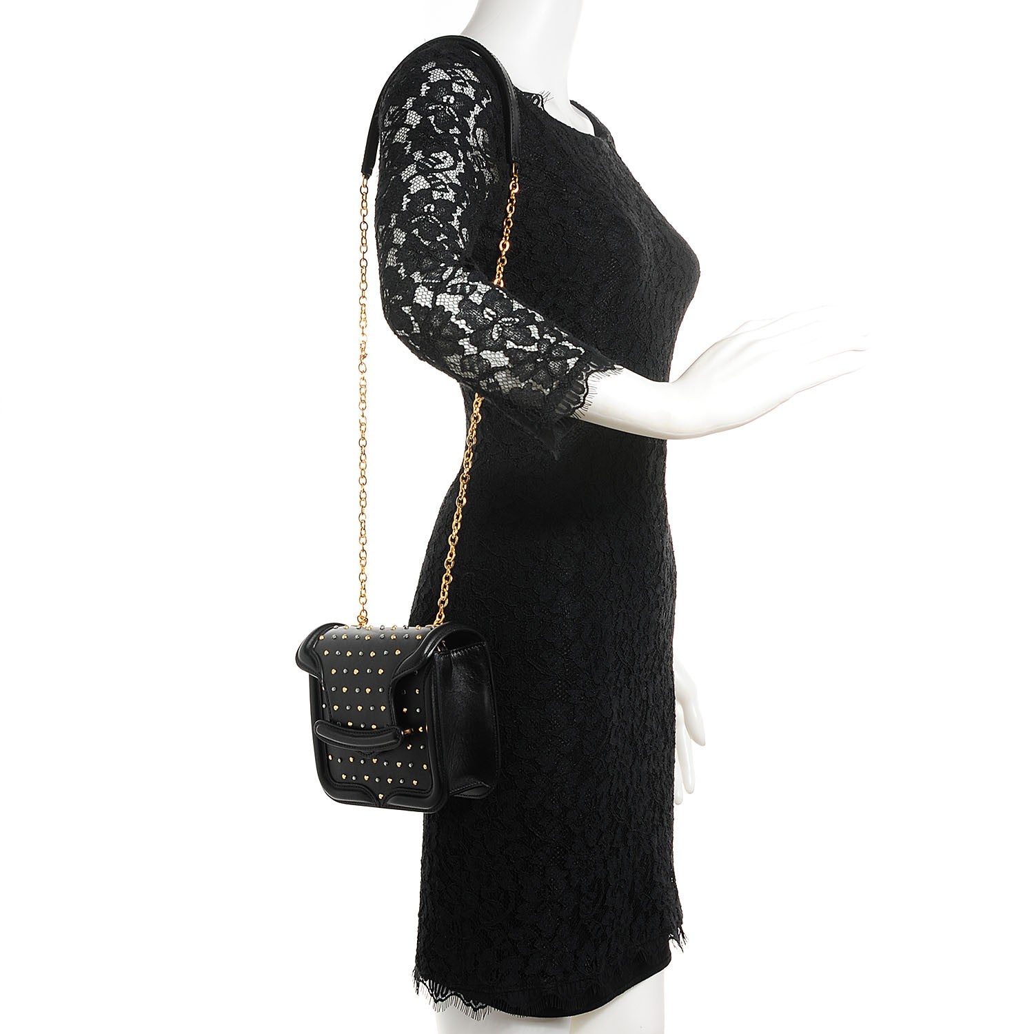 Alexander McQueen Calfskin Swarovski Crystal Studded Mini Heroine Chain Satchel Black 2 of 8