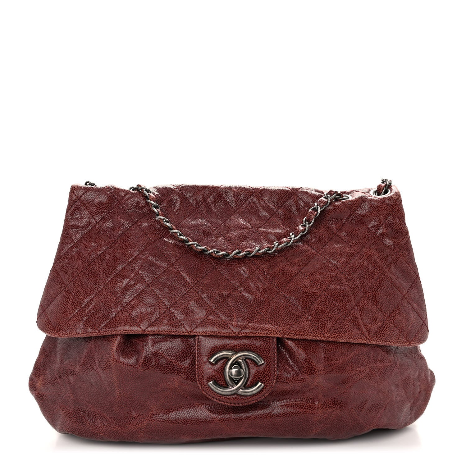 Chanel Grained Calfskin Quilted Maxi Elastic Flap Burgundy 1 of 9
