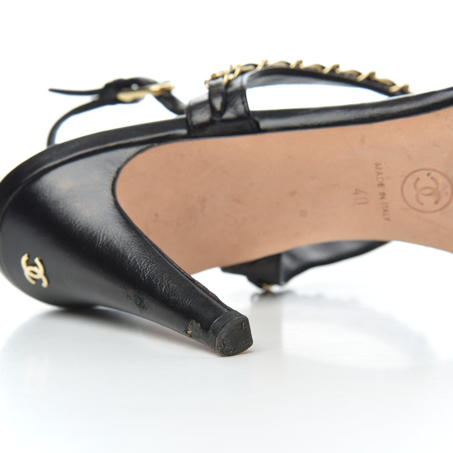Crumpled Calfskin Chain Sandals 40 Black