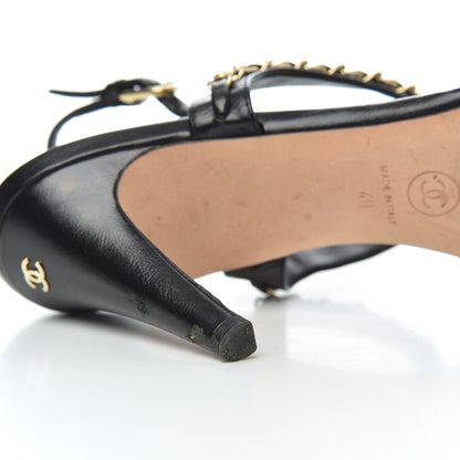 Chanel Crumpled Calfskin Chain Sandals 40 Black 18 of 20