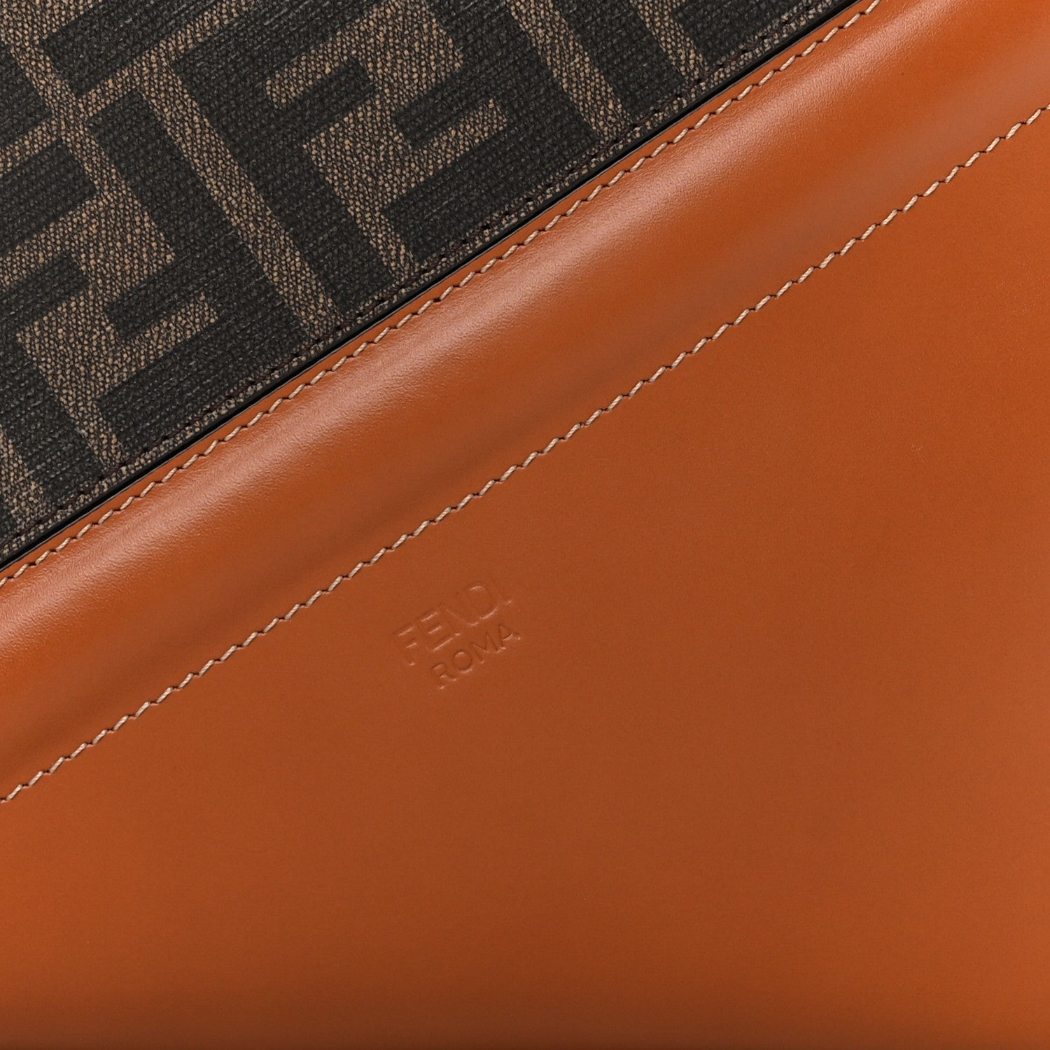 Fendi Glazed Fabric Vitello Cover FF 1974 Diagonal Bi-Color Medium Camera Case Tobacco Moro Cuoio 9 of 13