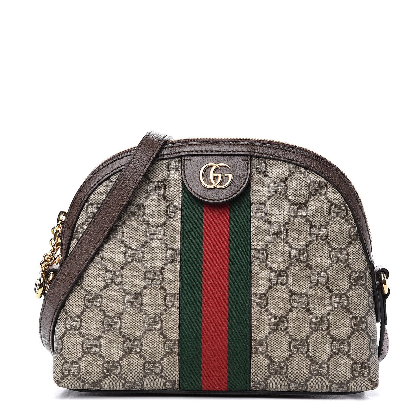 GG Supreme Monogram Textured Dollar Calfskin Web Small Ophidia Dome Shoulder Bag Beige Ebony New Acero
