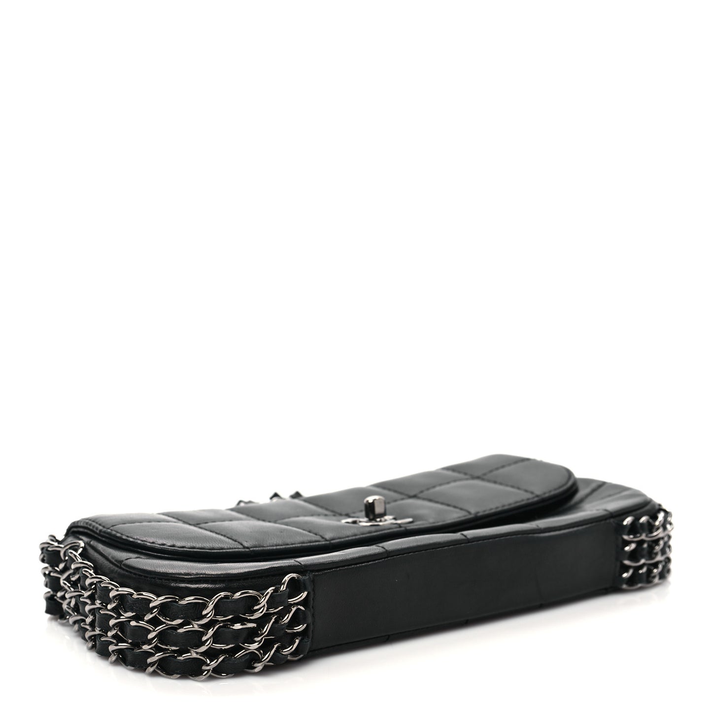 Lambskin Chocolate Bar Quilted Lambskin 3 Chain Flap Black