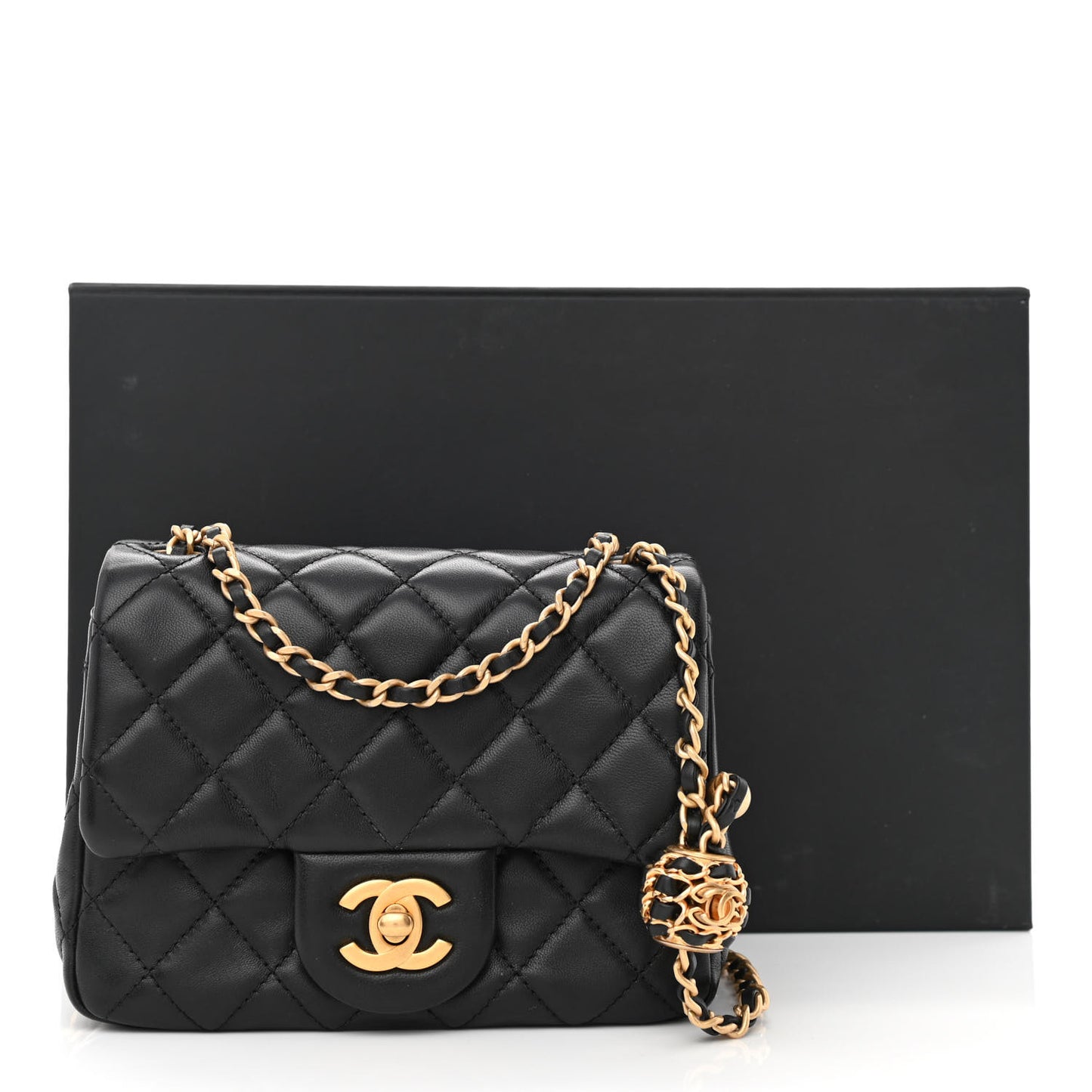 Lambskin Quilted Mini Pearl Crush Flap Black
