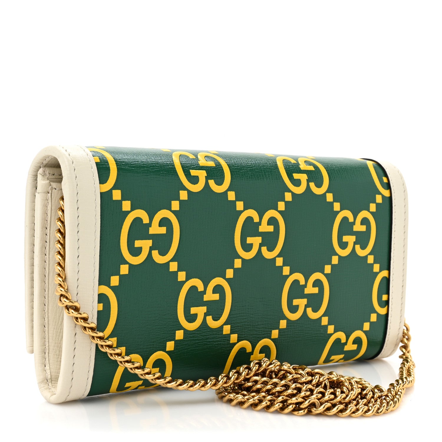 Gucci Azalea Calfskin GG Monogram Bi-Color Debossed Diana Chain Wallet Emerald Stone Topaz Mystic White 3 of 13