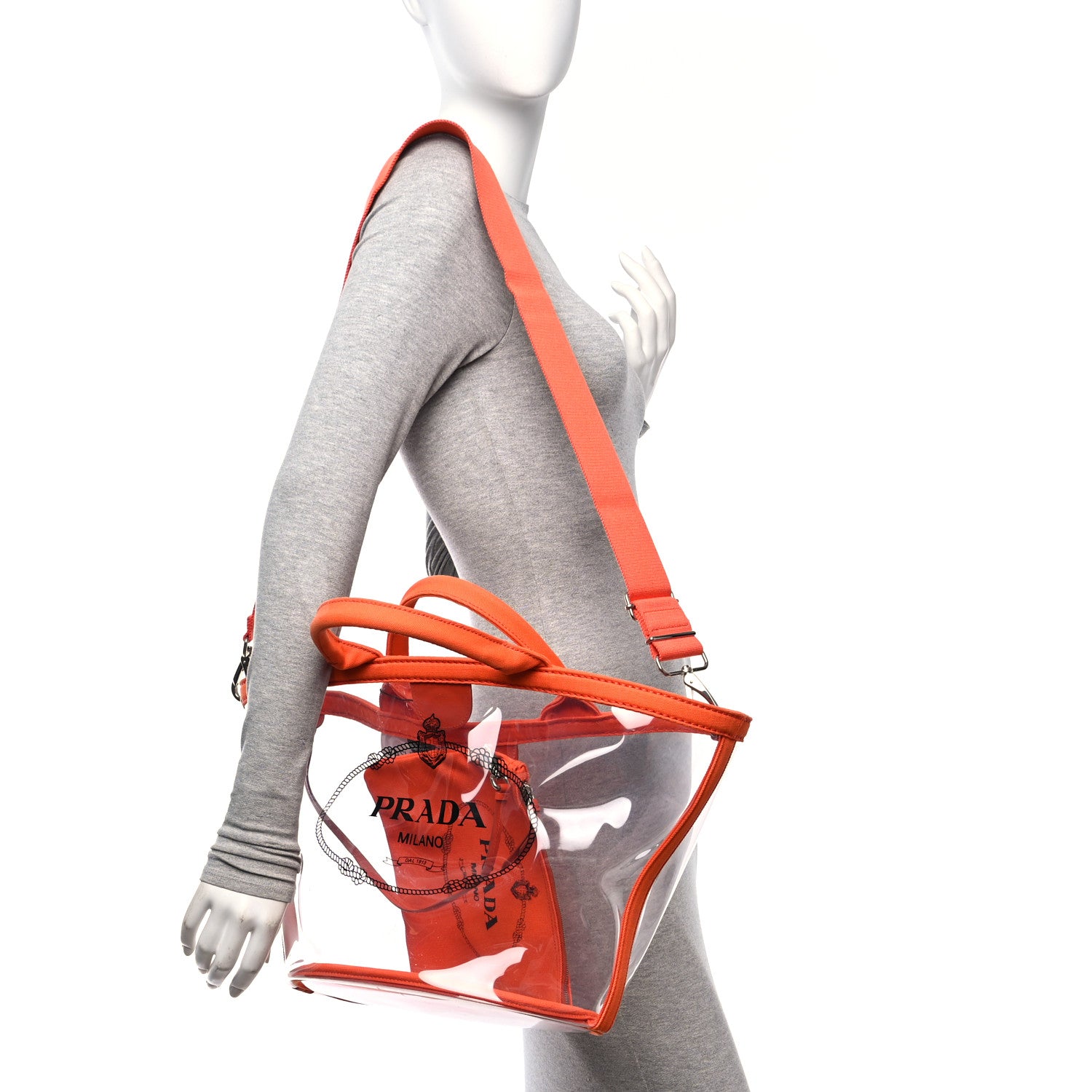 Prada Plexiglass Canapa Small Shopper Tote Arancio 2 of 12