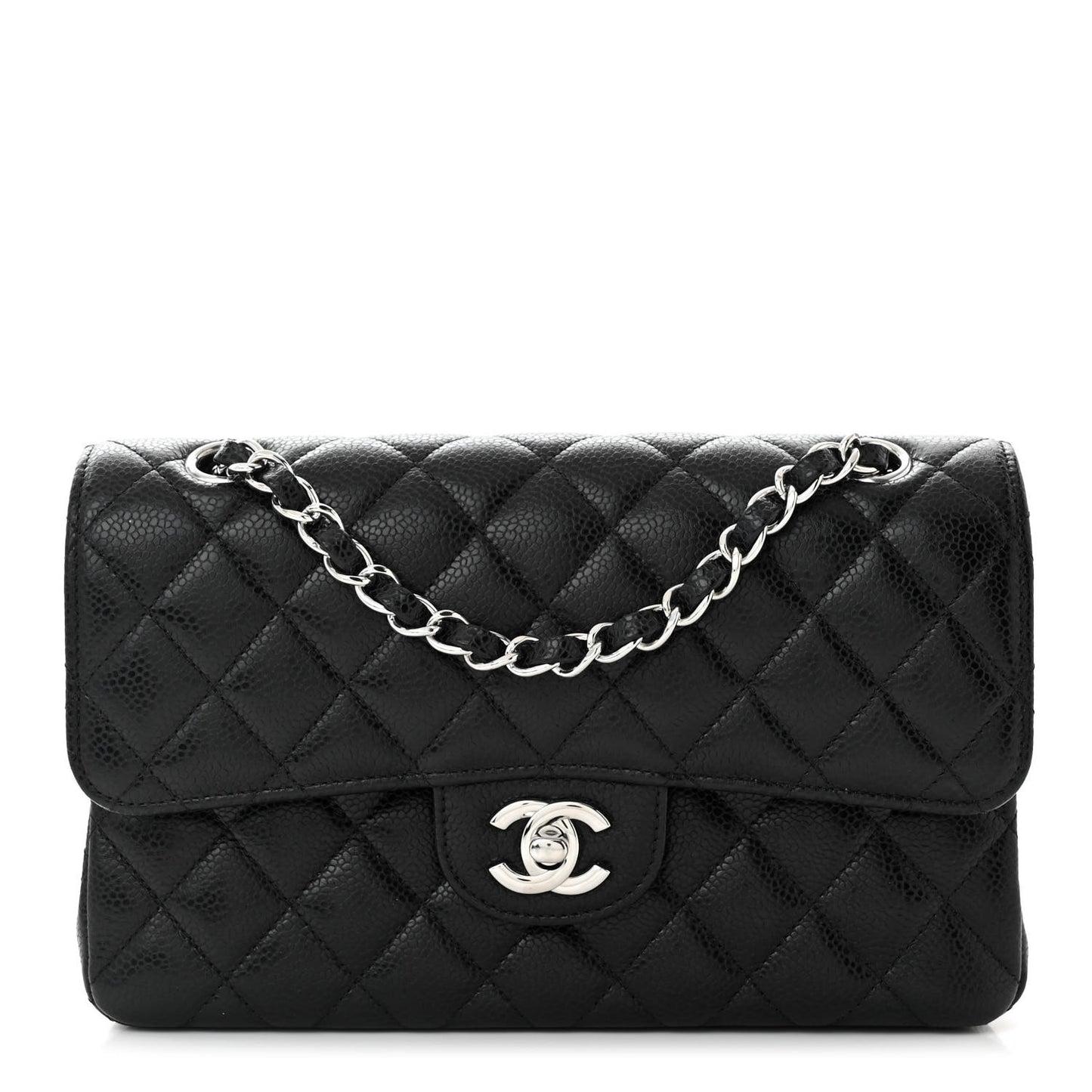 Caviar Quilted Small Double Flap Black