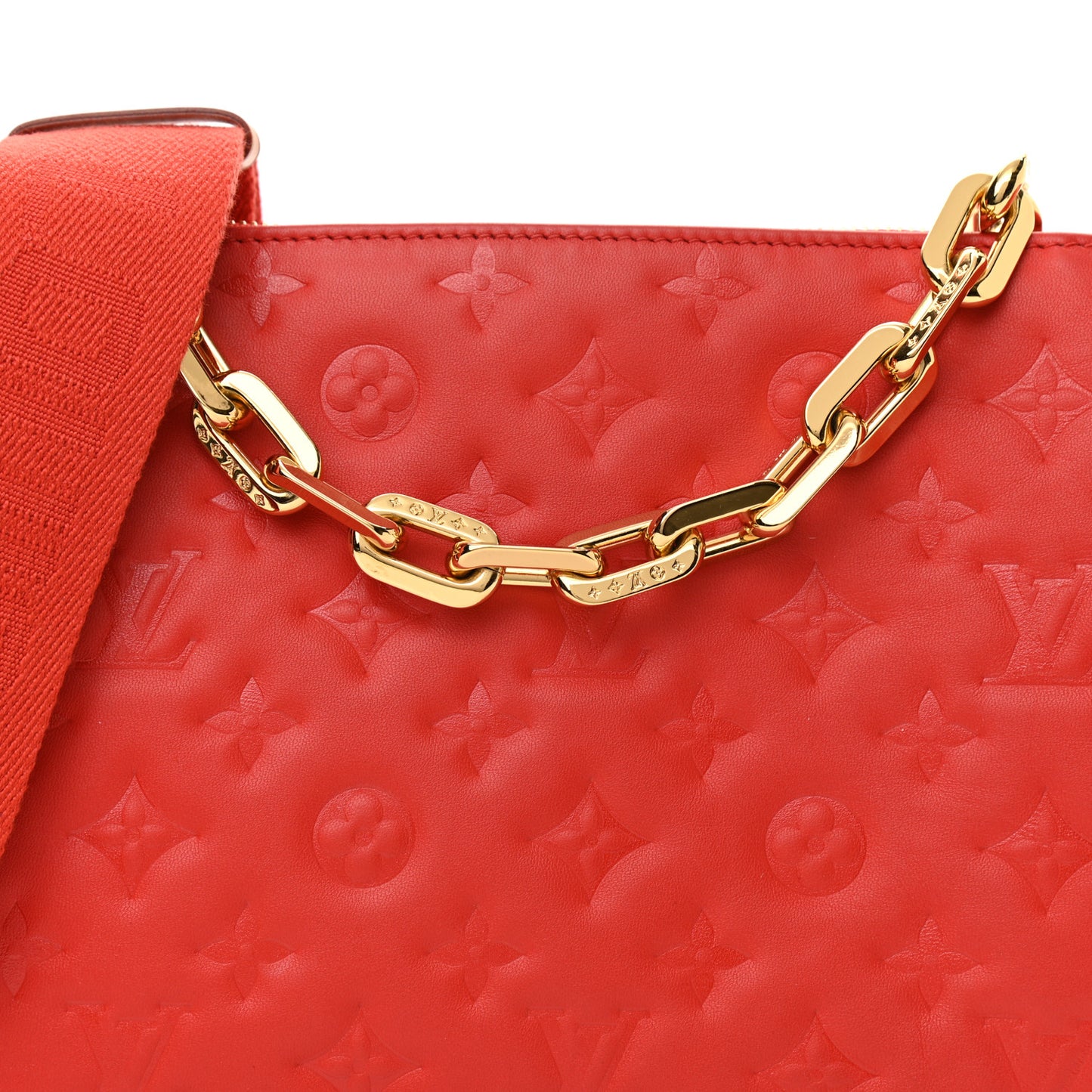 Lambskin Embossed Monogram Coussin PM Red