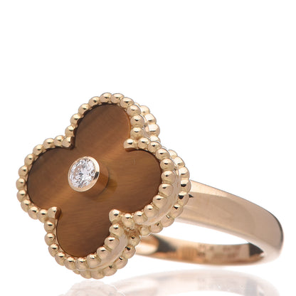 Van Cleef & Arpels 18K Yellow Gold Diamond Tiger's Eye Vintage Alhambra Ring 49 4.75 3 of 6