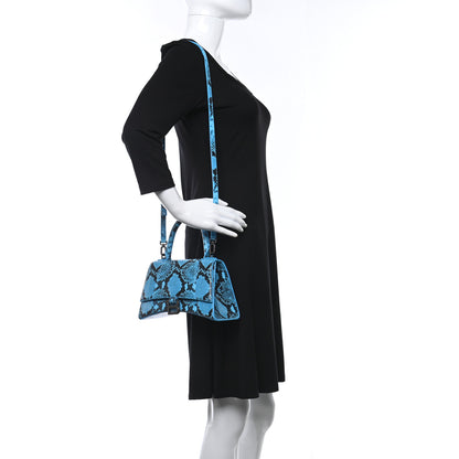 Balenciaga Shiny Calfskin Python Effect Small Hourglass Top Handle Bag Azur Black 2 of 9