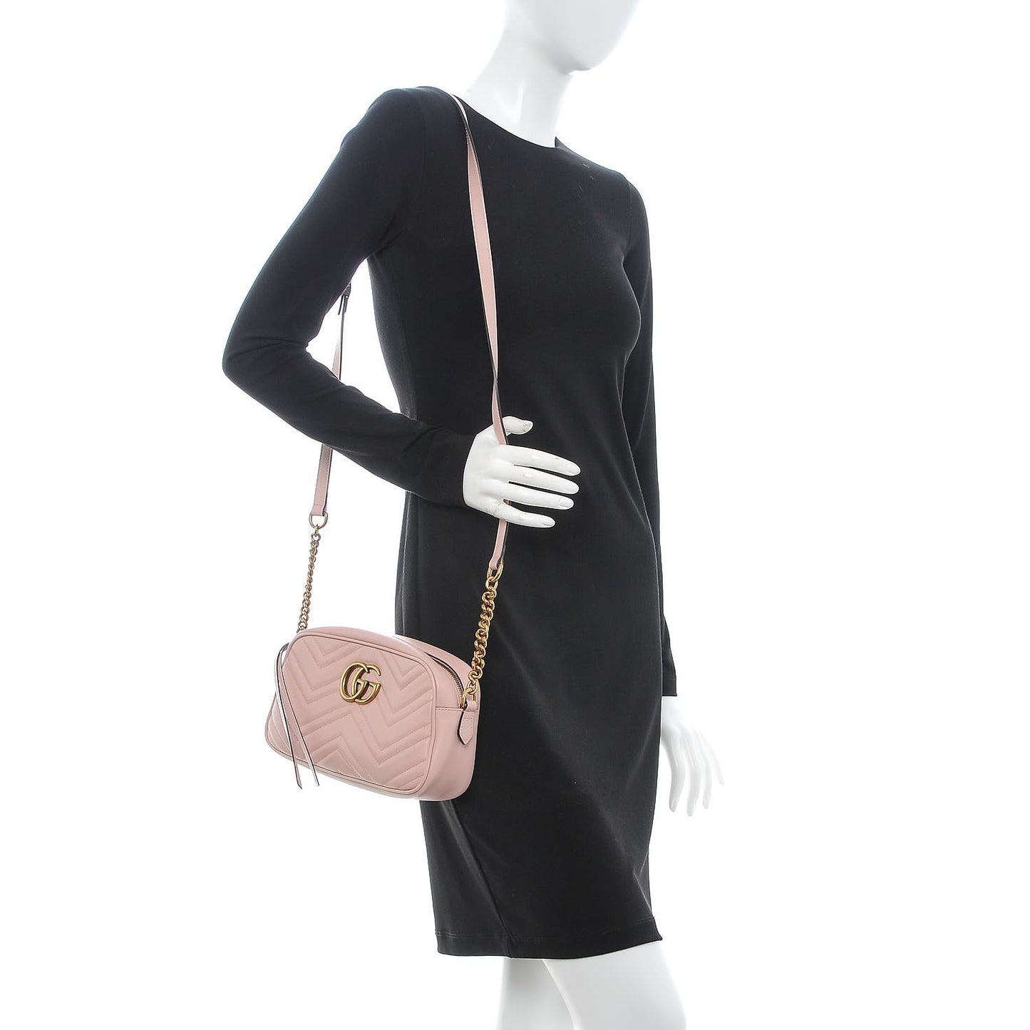 Calfskin Matelasse Small GG Marmont Chain Shoulder Bag Perfect Pink