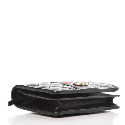 Gucci Calfskin Web Trapuntata GG Marmont Card Case Wallet Black 4 of 11
