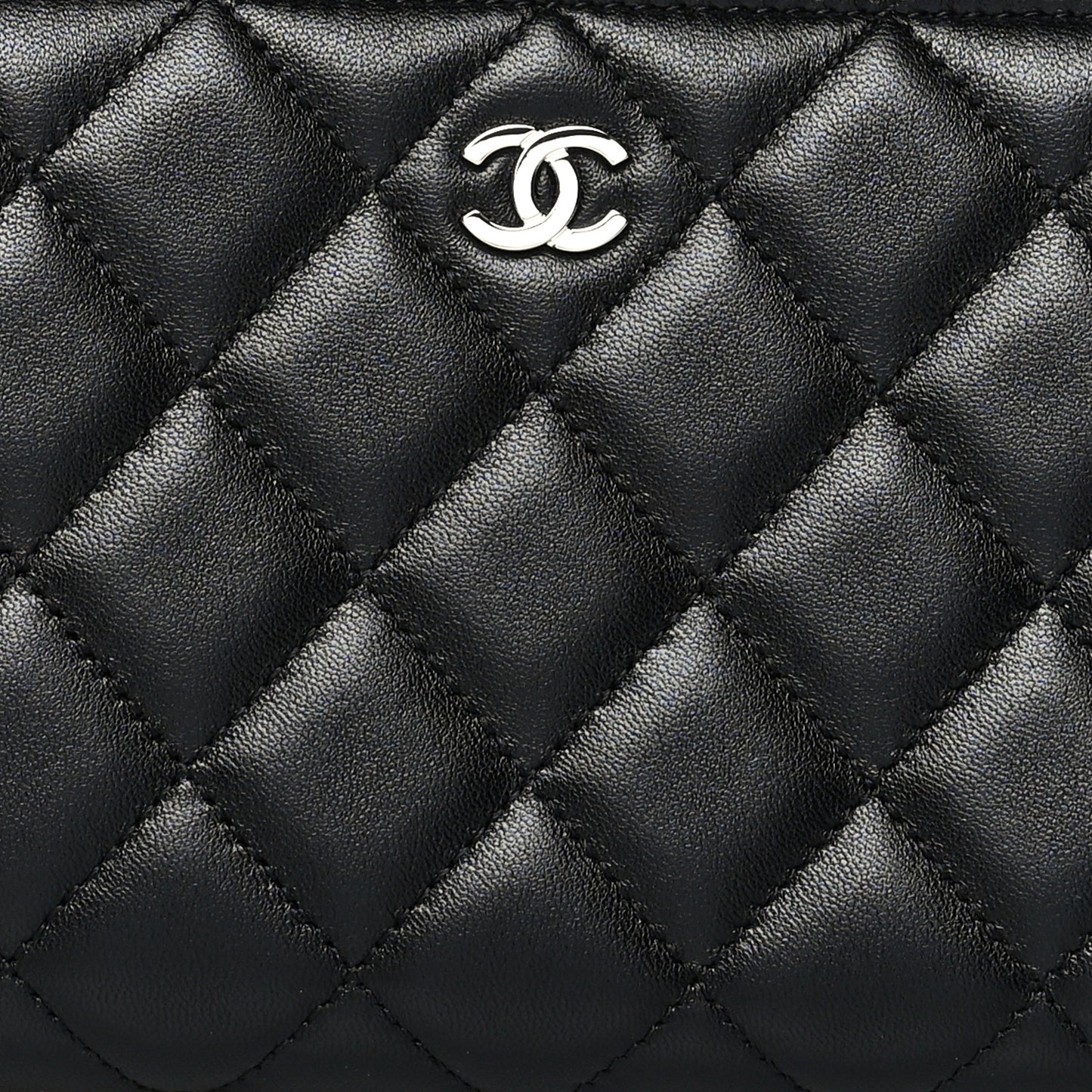 Lambskin Quilted Large Gusset Zip Around Wallet Black