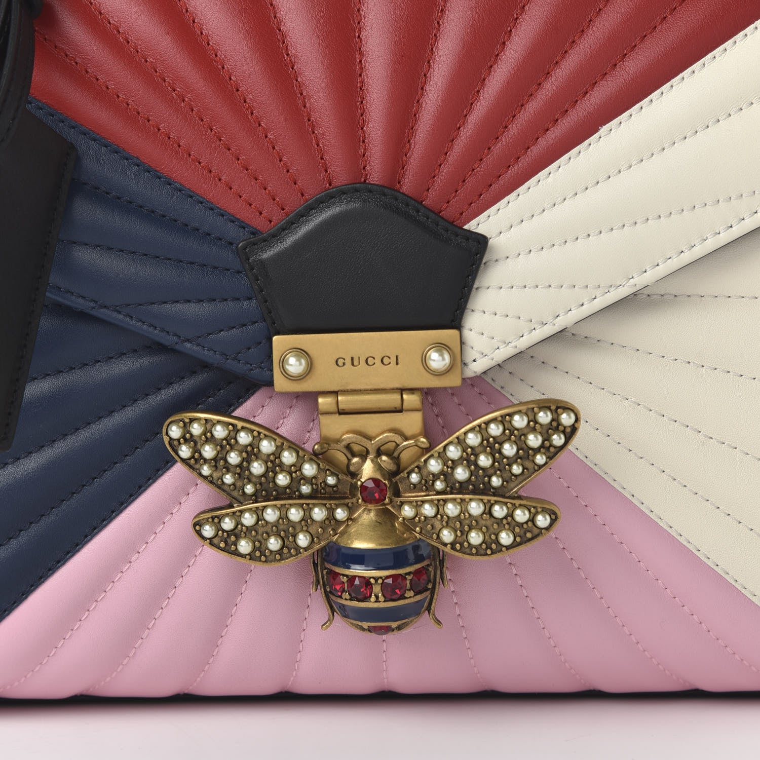 Gucci Calfskin Bamboo Trapuntata Queen Margaret Top Handle Bag Blue Agata Hibiscus Red Mystic White Sugar Pink 10 of 10